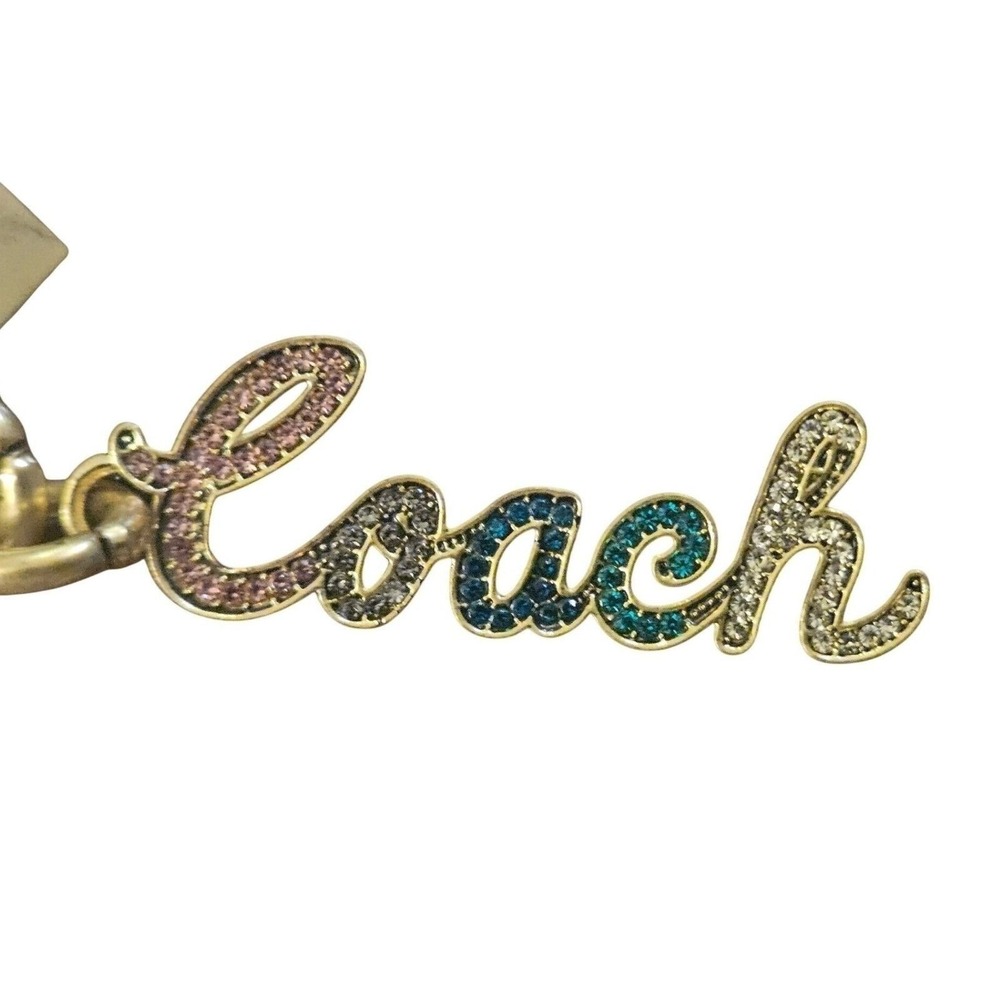 Coach Script Logo Ombre Rhinestone Bag Charm Gold Tone Keychain Accessory View 2